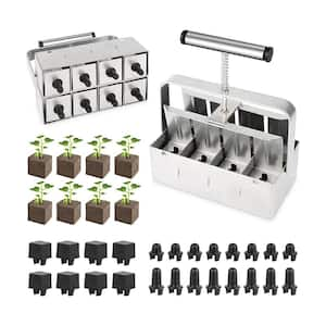 8-Cell Stainless Steel Hand-Held Manual Soil Blocker Seed Stater Tray with 3 Seed Pins for Outdoor Plant Garden, Gray