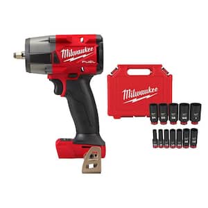 M18 FUEL GEN-2 18V Lithium-Ion Mid Torque Brushless Cordless 3/8 in. Impact Wrench and Impact Socket Set (12-Piece)