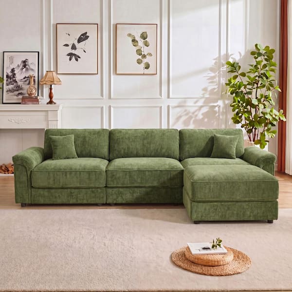 118" Modular Sectional Sofa,Oversized L-Shaped Cloud Couch with Movable Ottoman, Chenille Sofa,Extra-Thick Seat