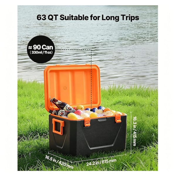 63 qt. 90 Can Large Capacity Insulated Hard Cooler Chest, Plastic