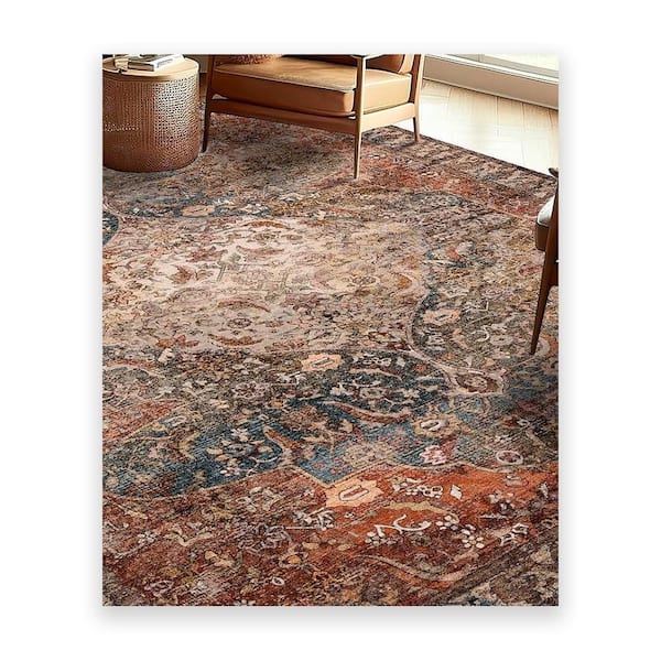 Vintage Floral 8 ft. x 10 ft. Washable Polyester Indoor Area Rug
