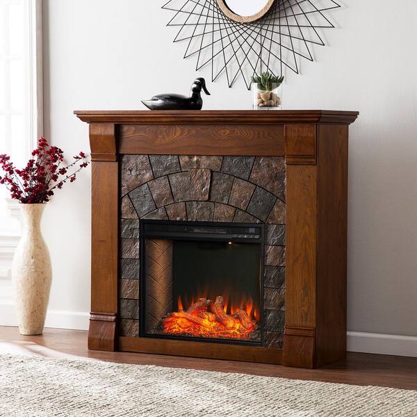 Southern Enterprises Menson Alexa Enabled 45 5 In Electric Smart Fireplace In Salem Antique Oak Hd014296 The Home Depot