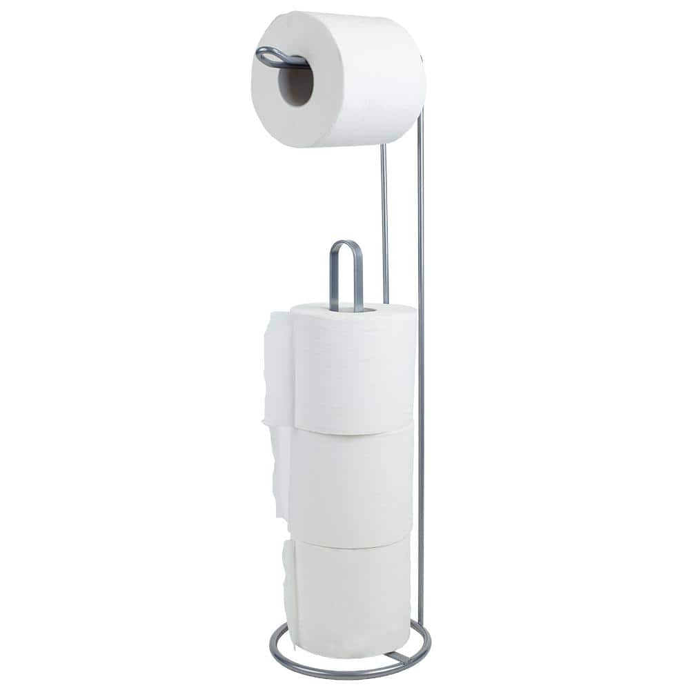 Modern Swirl Freestanding Dispensing Toilet Paper Holder, Satin Nickel