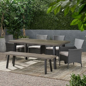 Pointe Grey 6-Piece Faux Rattan Rectangular Outdoor Dining Set with Light Grey Cushions