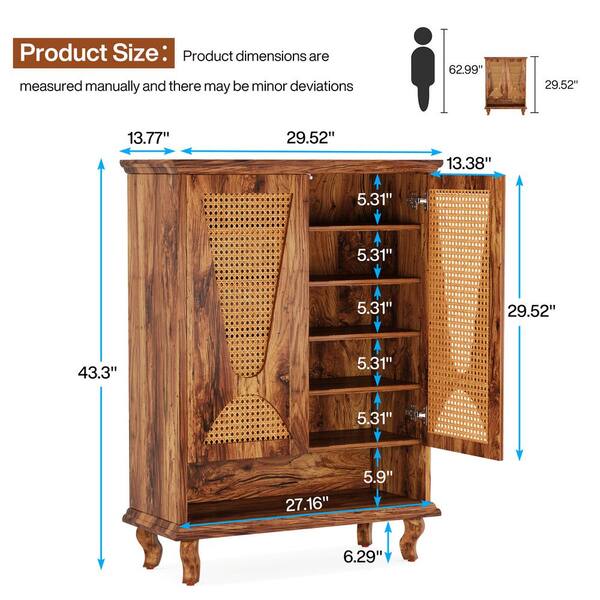 Barnyatoh Shoe Storage Cabinet, Boho Shoe Organizer With 4 Flip Drawers & Rattan Design,Farmhouse Freestanding Hidden Slim Narrow Shoe Rack Cabinet For Entryway, Foyer,Hallway,Natural