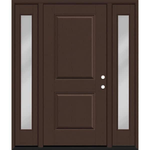 Regency 68 in. x 80 in. 2P Squaretop LHIS Chestnut Stain Mahogany Fiberglass Prehung Front Door w/Clear 14in. SLs 6-9/16