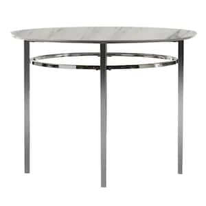 39 in. Round White and Chrome Contemporary Dining Table with Faux Marble Top (Seats 4)