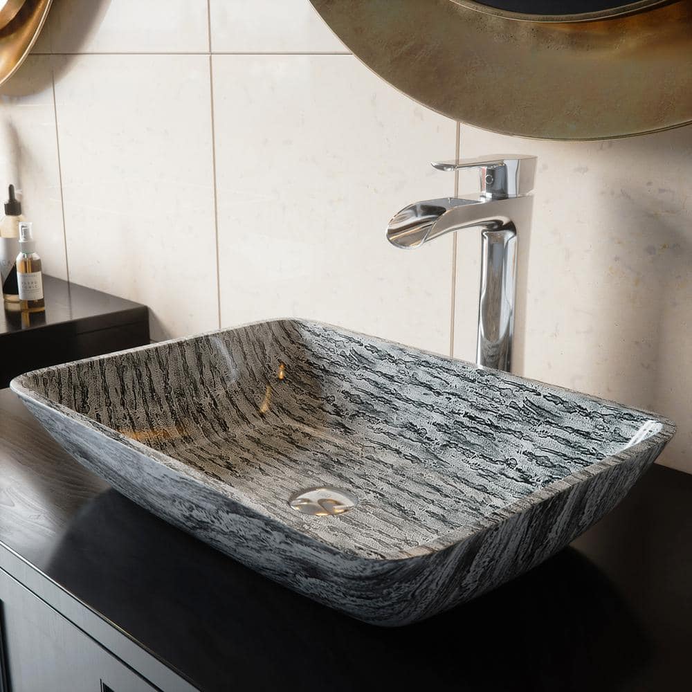 Slate Grey Rectangular Glass Vessel Bathroom Sink
