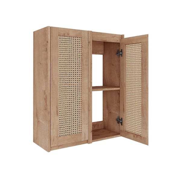 Modern 23.62 in. W x 9.81 in. D x 29.5 in. H Bathroom Storage Wall Cabinet in Imitative Oak