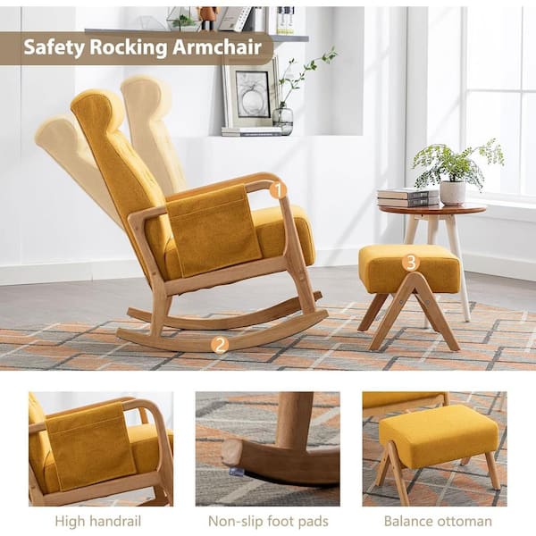Mid-Century Brown Faux Leather Upholstered Rocking Chair Nursery With  Ottoman Set of 2 with Thick Padded Cushion XS-W153967870 - The Home Depot