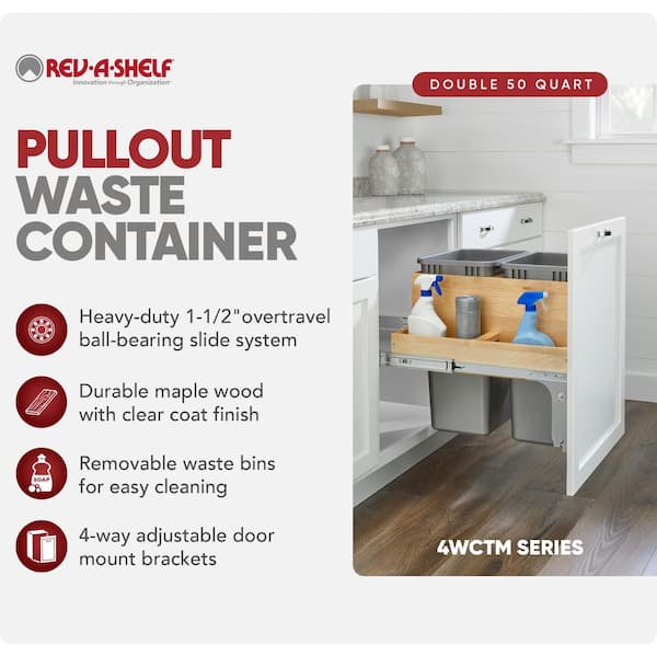 Gray Double Pull Out Top Mount Bin w/Soft-Close, 50 Qt
