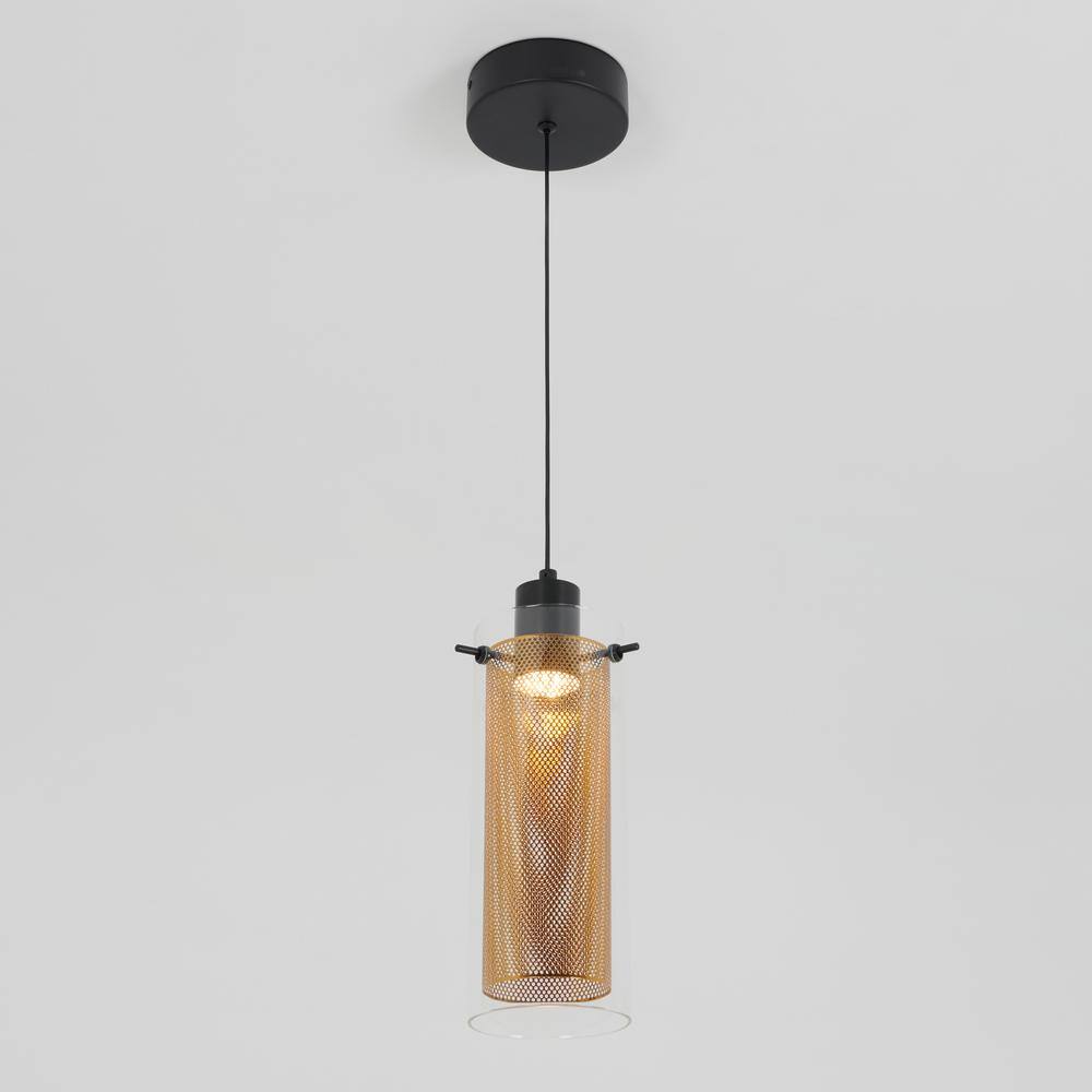 Elegant Matte Black and Gold LED Glass Pendant Light