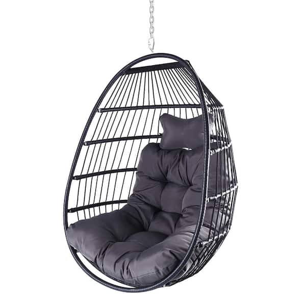 JimsMaison 30.70 in. W x 30.70 in. D x 41.30 in. H 1-Person Metal Hanging Swing with Black Cushions