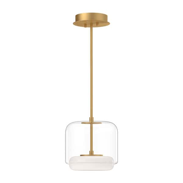 Enkel 10 in. 1 Light 29-Watt Clear/Brushed Gold Integrated LED Pendant Light