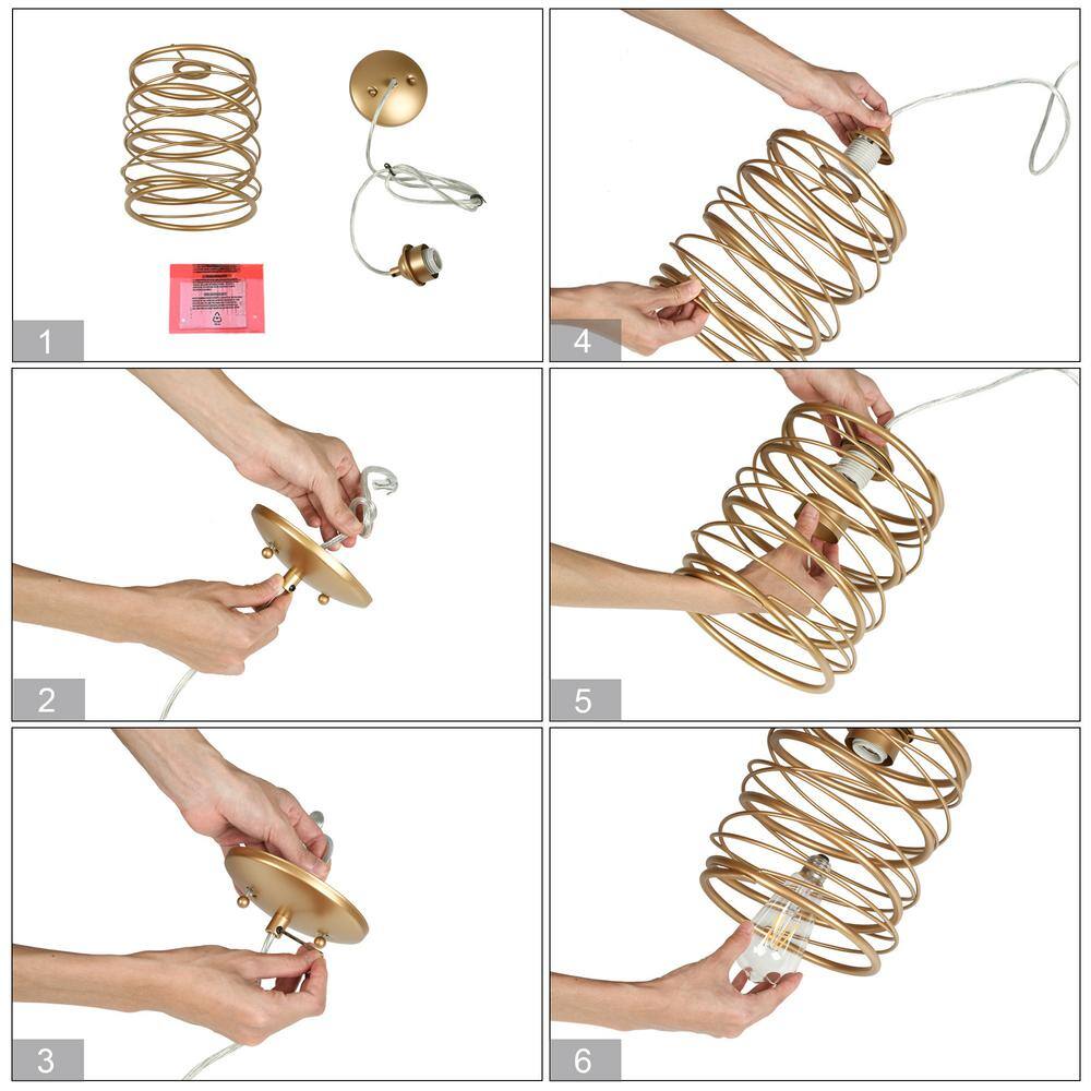 Gold Wire Cage Mini Pendant Light with LED Bulb