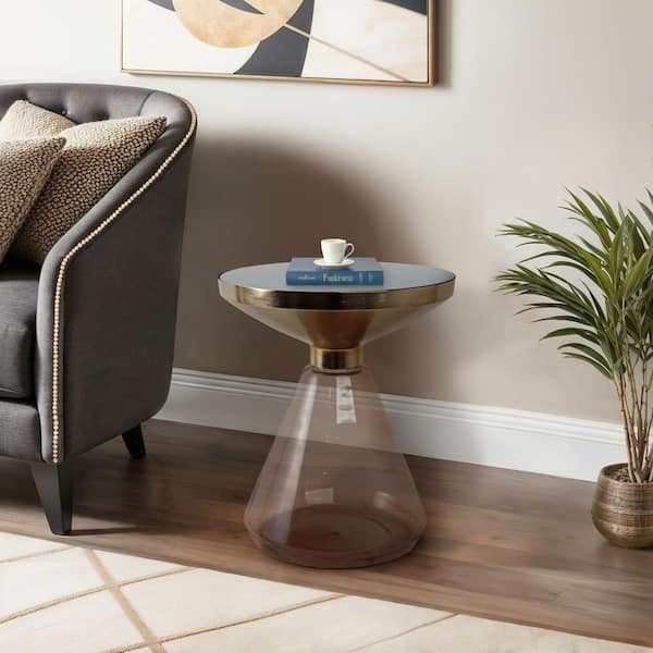 Liv & Skye 16 in. Gold Round Metal Accent End Table with Black