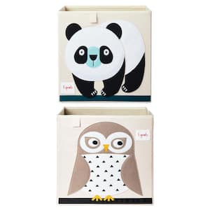 Foldable Fabric Storage Cube Box Soft Toy Bin, Owl and Bear (2-Pack)