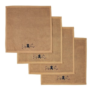 Pip Vine Star Tan Country Black Primitive Country Cotton Washcloth (Set of 4)