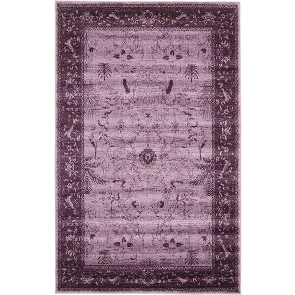 Unique Loom La Jolla Floral Violet 5' 0 x 8' 0 Area Rug