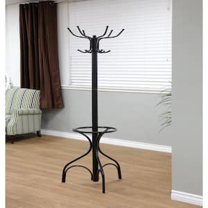 Clihome Brown Wooden Standing Coat Rack Tree with 12 Hooks and