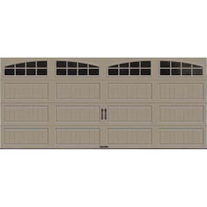Gallery Steel Long Panel 16 ft x 7 ft Insulated 18.4 R-Value  Sandtone Garage Door with Arch Windows