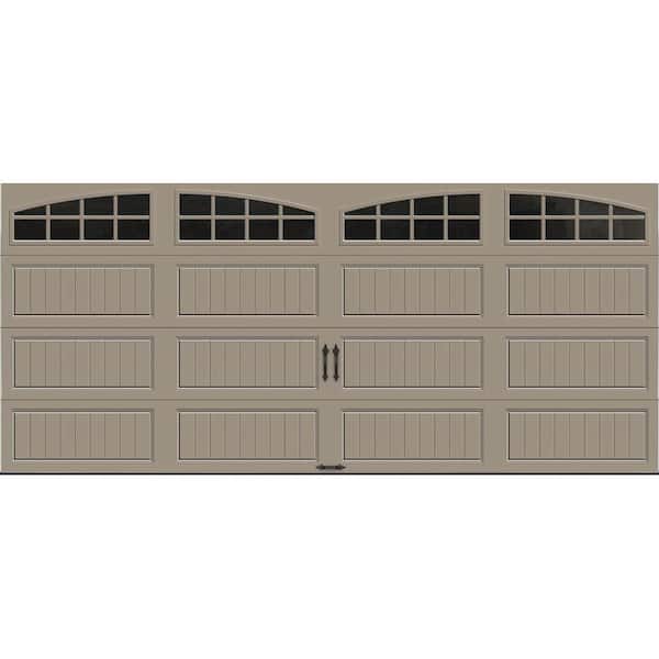 Clopay Gallery Steel Long Panel 16 ft x 7 ft Insulated 18.4 R-Value  Sandtone Garage Door with Arch Windows
