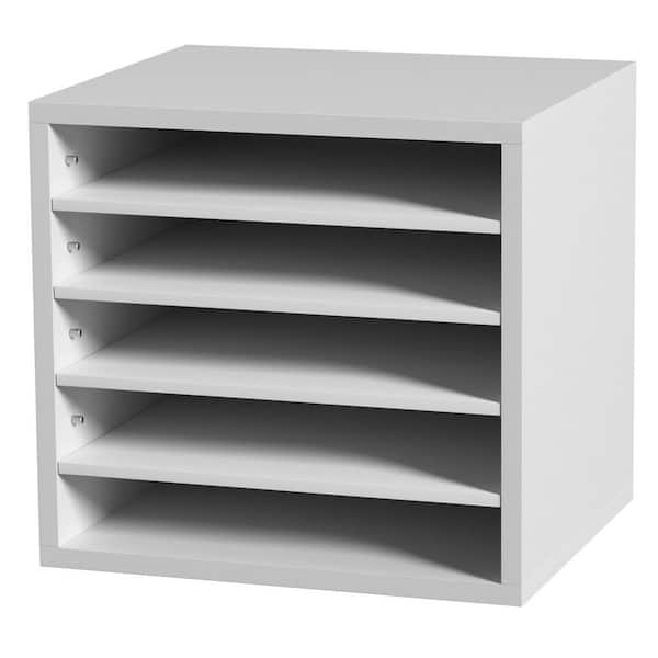 Literature Organizers 13.9 in. L x 12 in. W x 13 in. H , 5 Office Mailbox with Adjustable Shelves,Desk Accessories White