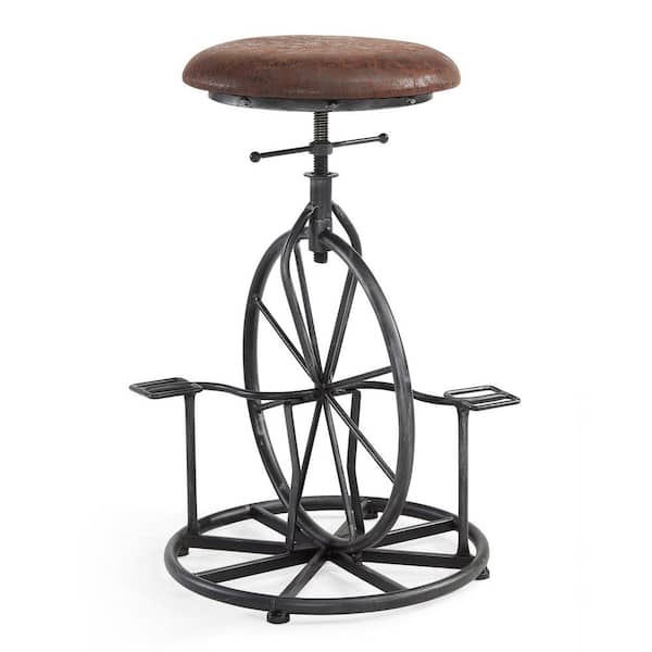 Armen Living Harlem 26-30 in. Brown Fabric and Industrial Gray Finish Adjustable Bicycle Bar Stool