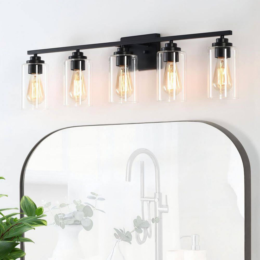 35 in. 5-Light Black Vanity Light with Clear Glass Shade price history on PriceWatchPro