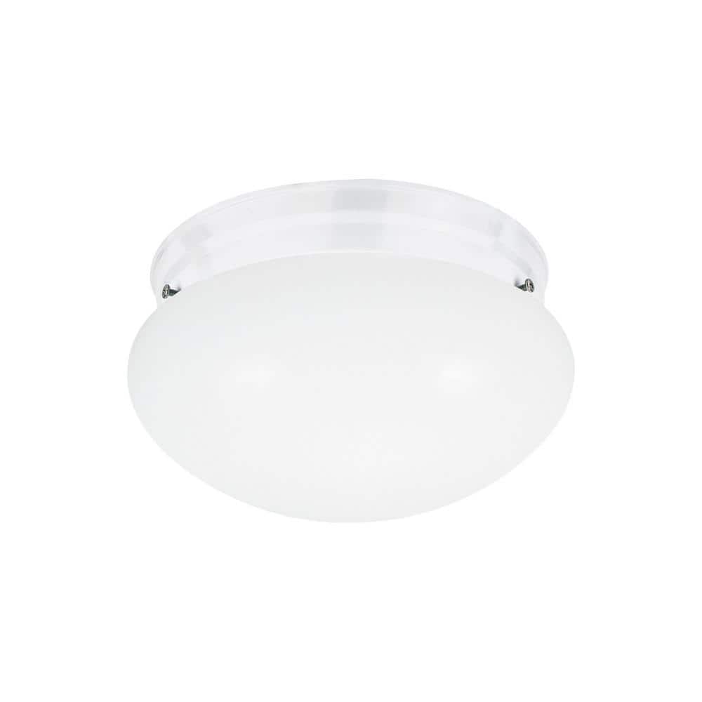 White Smooth Glass 2-Light Indoor/Outdoor Flush Mount Ceiling Fixture