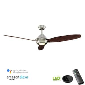 Aero Breeze 60 in. LED Brushed Nickel Ceiling Fan with Light Kit Works with Google Assistant and Alexa