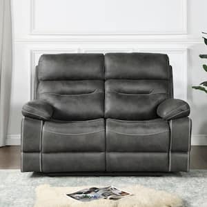 Rudger 61 in. Gray Polyurethane Fabric 2 Seater Loveseat with Manual Recliner