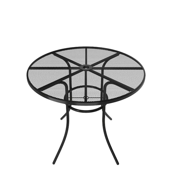 Clihome 36 in. Outdoor Iron Mesh Round Patio Table with Powder-Coated Steel Frame, Easy-Clean Surface, 1.9 in. Umbrella Hole