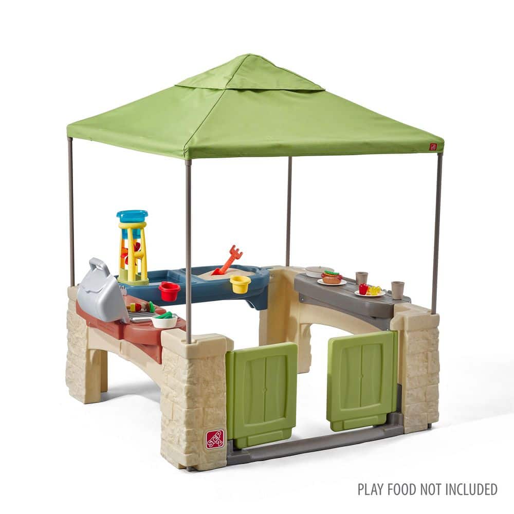 All Around Playtime Patio with Canopy Kids Playhouse with Shade and Water Play Features