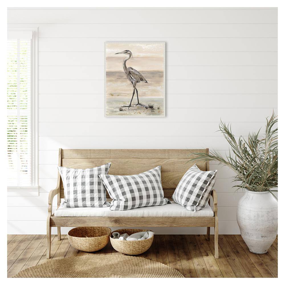 Graceful Egret Beaded Framed Canvas Wall Art