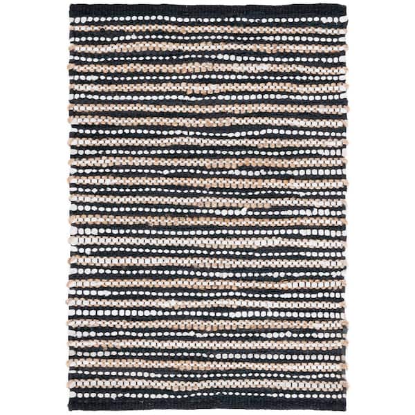 Vintage Leather 3 ft. x 5 ft. Black/Ivory Striped Area Rug