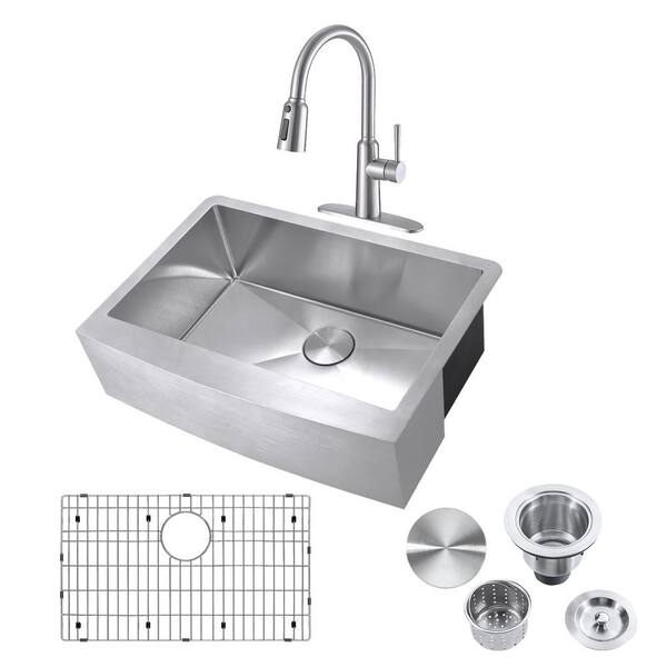 30-inch Kitchen Sink 18 Gauge Single Bowl Stainless Steel Sink Undermount with Strainer & Bottom Grid 