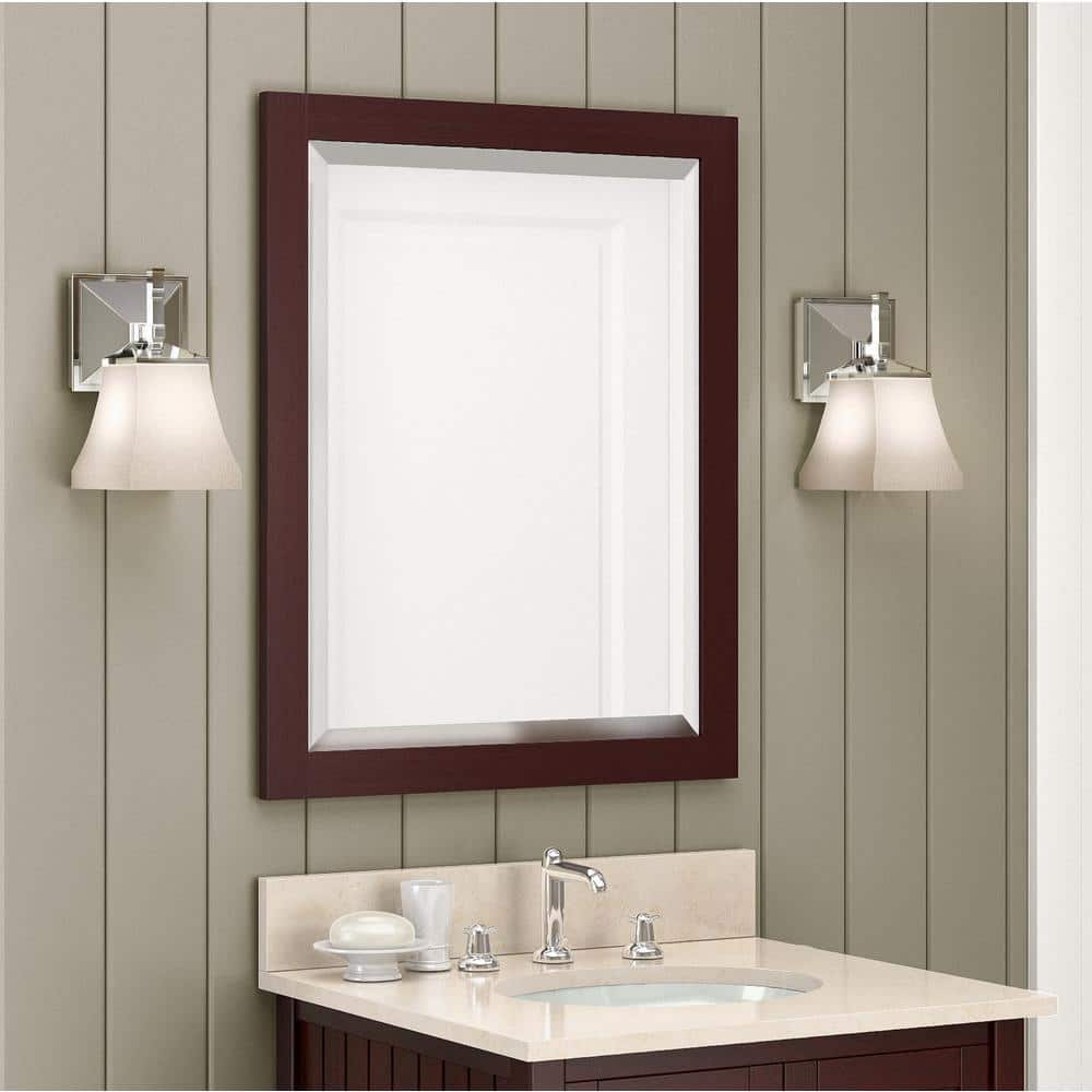 Espresso Beveled Glass 24" x 30" Wood Bathroom Vanity Mirror