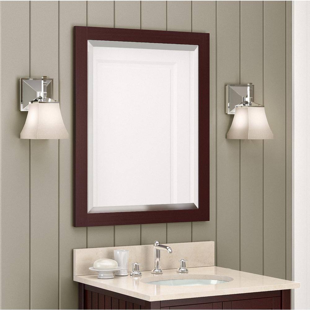 Espresso Beveled Glass 24" x 30" Wood Bathroom Vanity Mirror