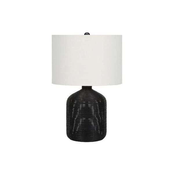 Modern 23 in. H Table Lamp with Beige Shade, Black Rattan