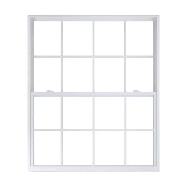 American Craftsman 52 in. x 61.875 in. 50 Series Low-E Argon SC Glass Single Hung White Vinyl FL Flange Window with Grids, Screen Incl