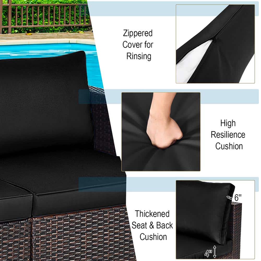 Black Wicker and Metal Two-Seater Outdoor Sectional Sofa
