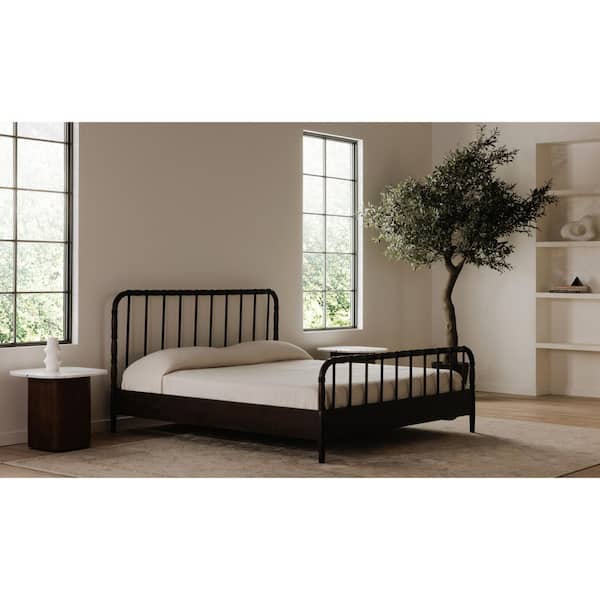 Uriel Dark Brown Solid Acacia Frame King Platform Bed with Turned Detailing and Slat Support