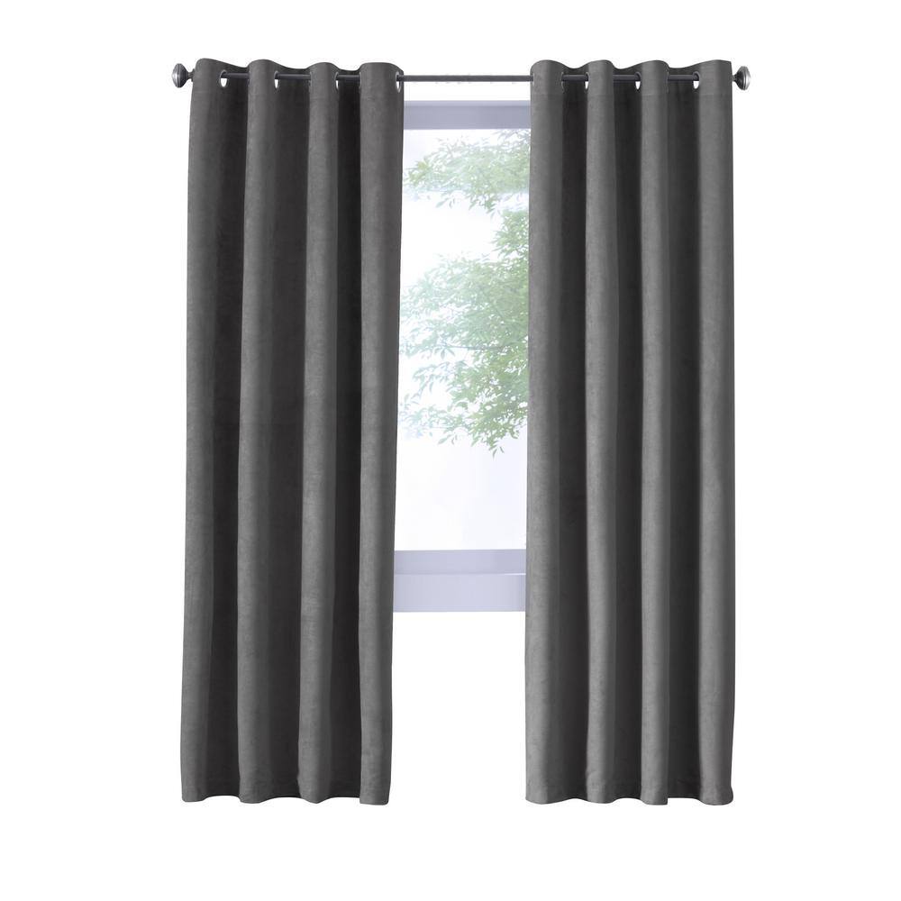 Navar Dark Grey Polyester Faux Seude 54 in. W x 84 in. L Grommet Indoor Bla