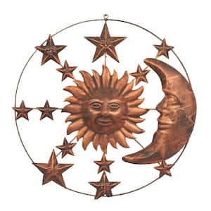 Metal Bronze Indoor Outdoor Sun and Moon Wall Decor with Stars