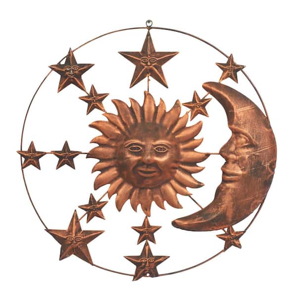 21 in. x  21 in. Metal Bronze Indoor Outdoor Sun and Moon Wall Decor with Stars