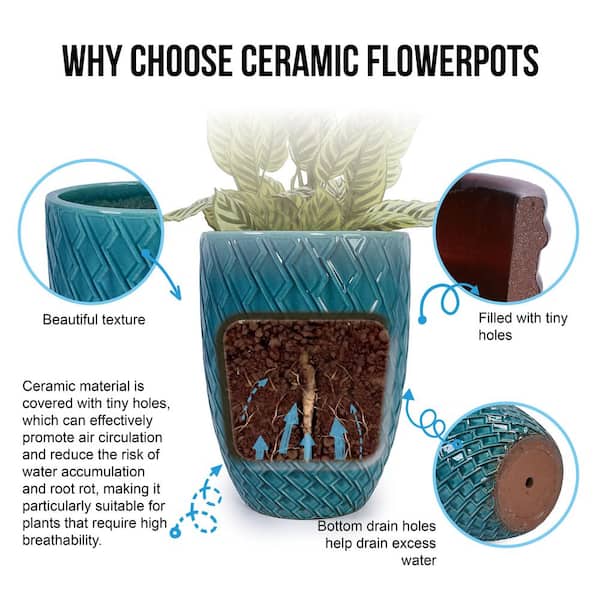 16.54 in. Round Cyan Ceramic Flower Pot with Drainage Hole-Frost and Weather Resistant