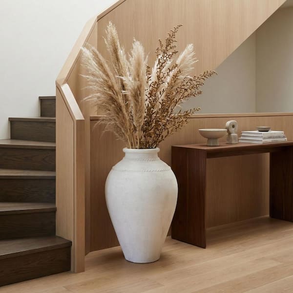 30 in. Ivory Terra Cotta Round Decorative Floor Vase