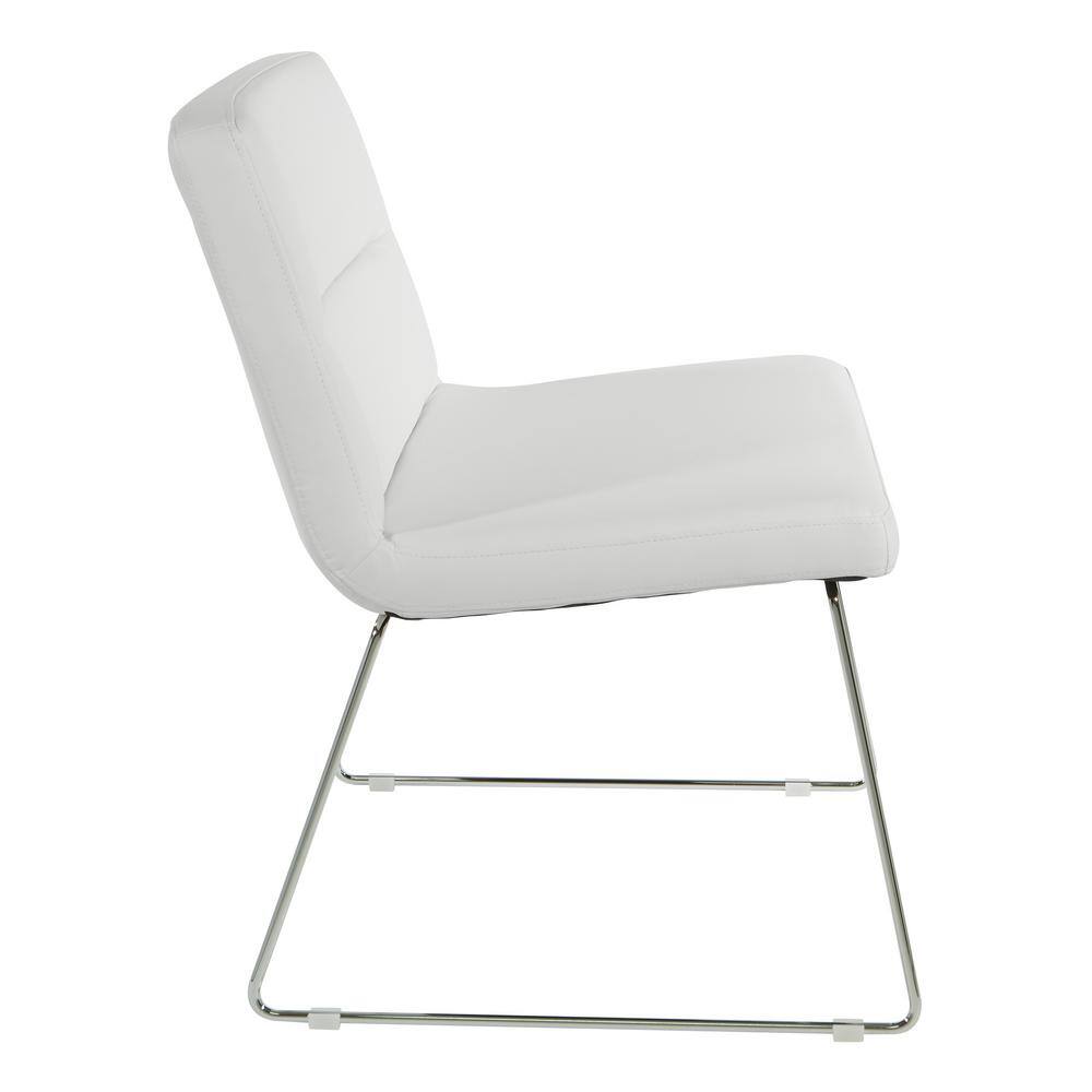 Modern Thompson White Faux Leather Armless Chair with Chrome Base