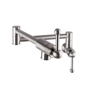 Kitchen Faucets Wall Mount Pot Filler with Folding Stretchable Double Joint Stainless Steel in Brushed Nickel